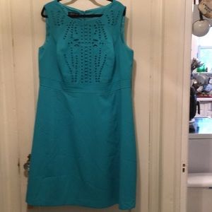 Turquoise Sleeveless Dress With Cutwork Bodice
